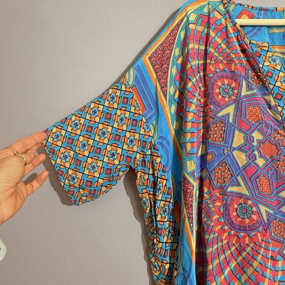 Tolani Blouse Silk Top Women Size S Boho Hippie Gypsy Vibrant Abstract Comfy Art - Picture 5 of 12